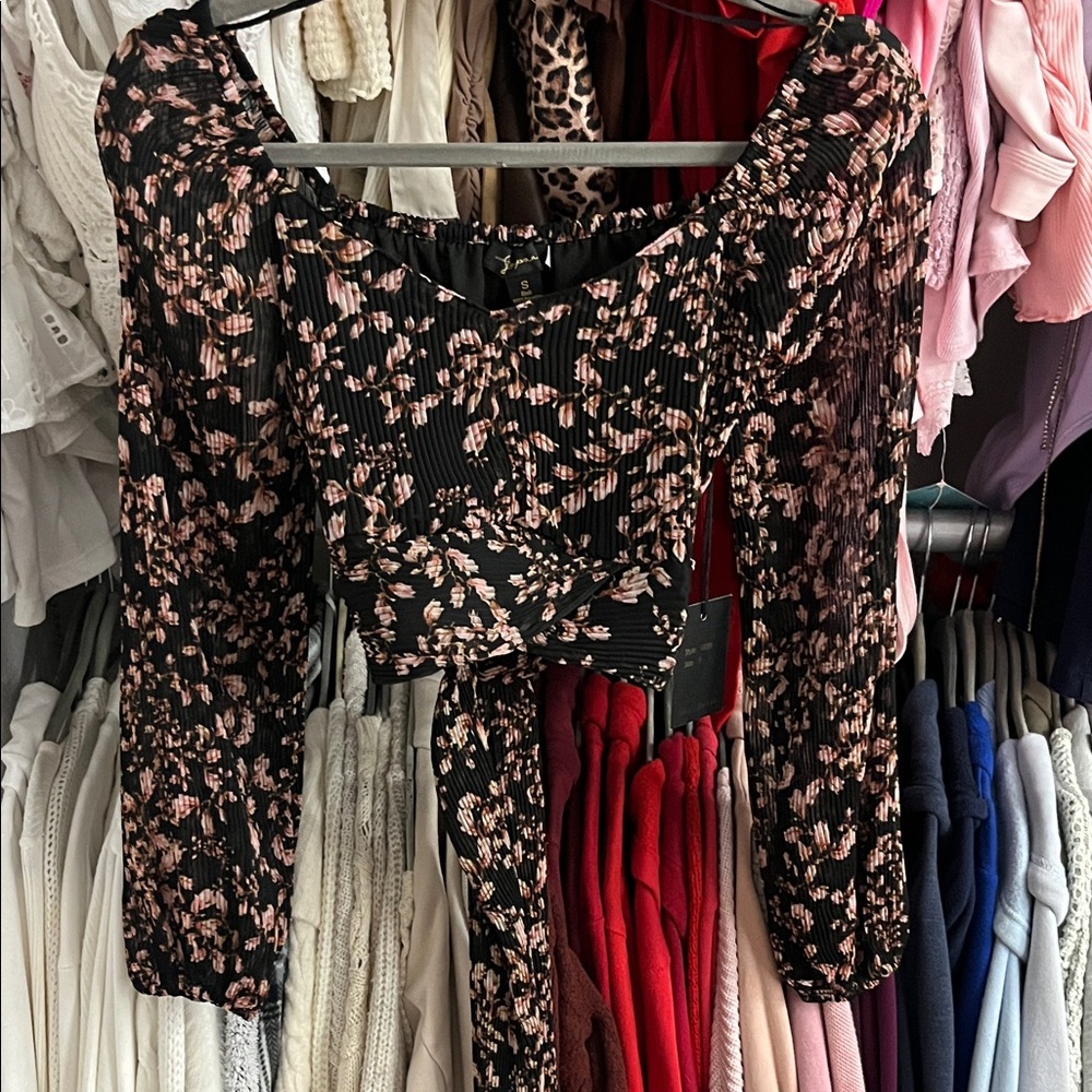 Japna Black and Pink Floral Women's western Top